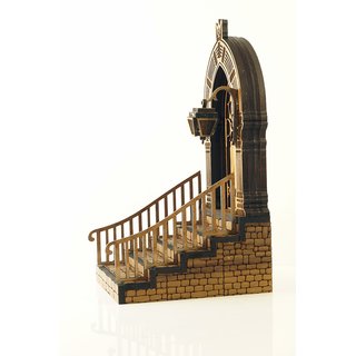 Feentür aus Holz mit Lampe, Treppe und Geländer 100  x 210 x 130 mm